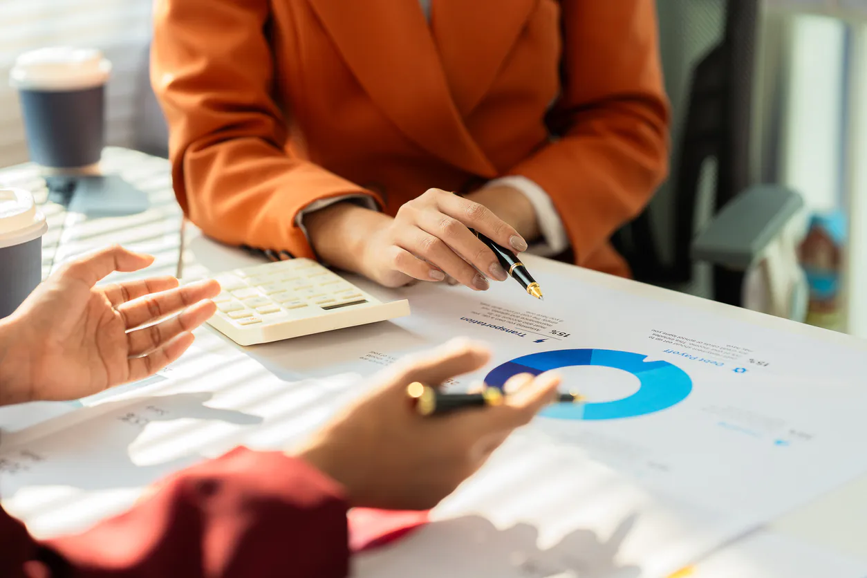 Business partners with charts