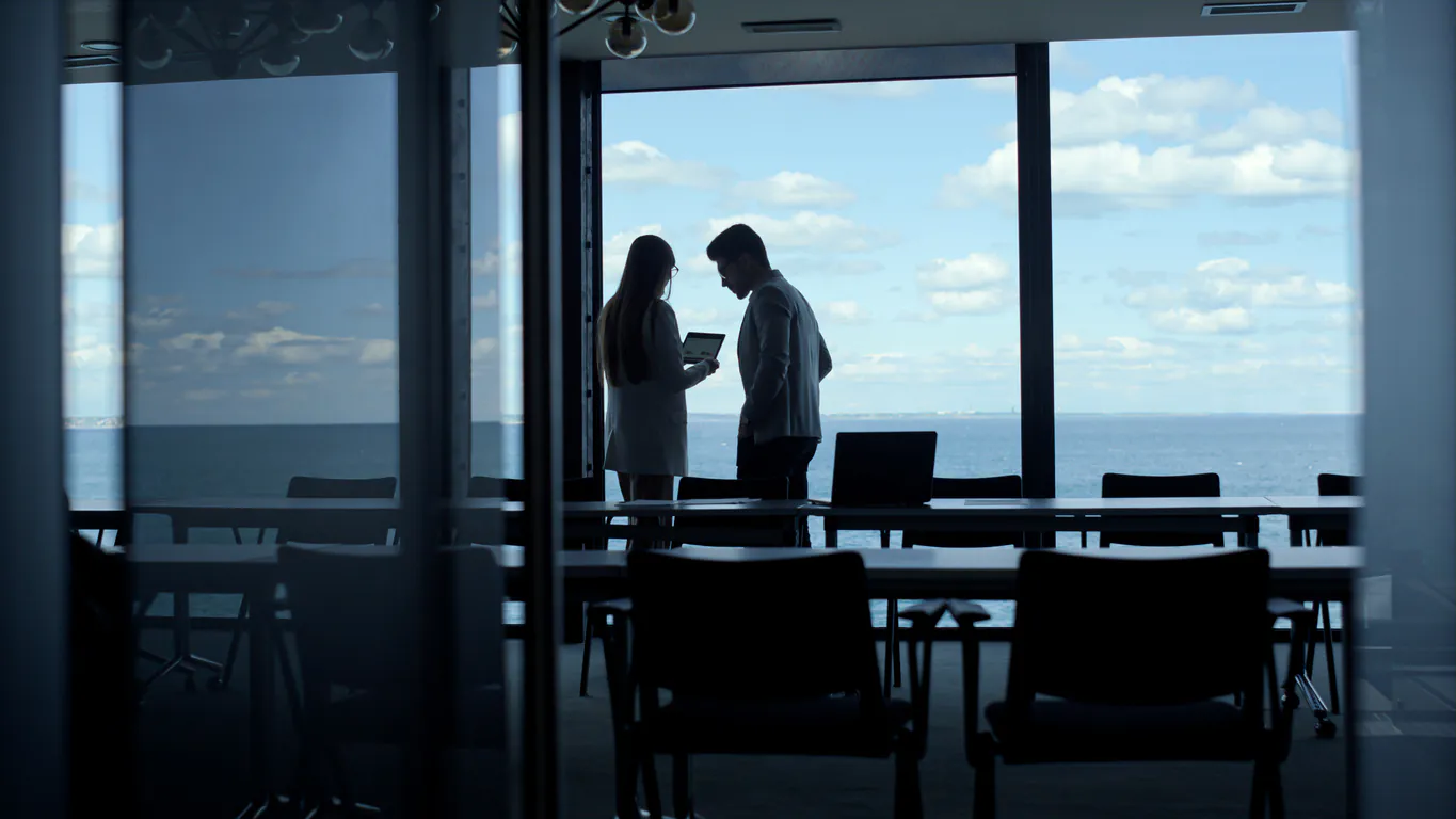 business parters with ocean view