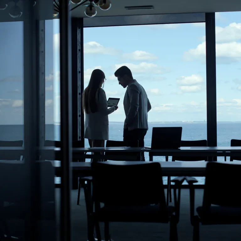 business parters with ocean view